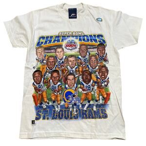 NWT Vintage 2000 St. Louis Rams Super Bowl XXXIV Champions Caricature Yth Large